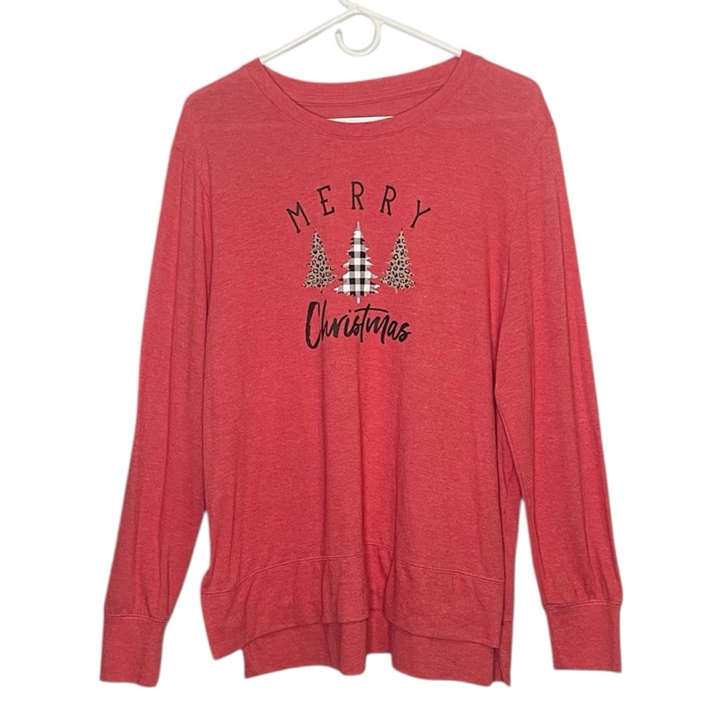 HOLIDAY TIME WOMENS RED CHRISTMAS LONG SLEEVE SHIRT SIZE XL